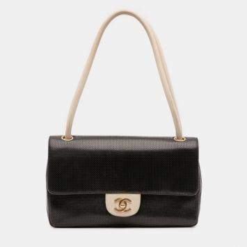 Pre Owned Chanel Black Medium CC Perforated Calfskin Single Flap
