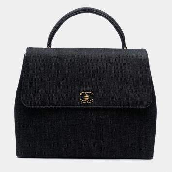 Pre Owned Chanel Black CC Denim Kelly Top Handle Bag