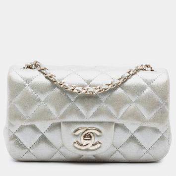 Pre Owned Chanel Gold Extra Mini Rectangular Classic Lambskin Single Flap