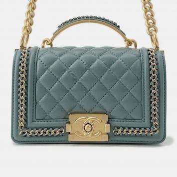 Pre Owned Chanel Boy Chanel Blue/Green Lambskin Size 20