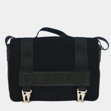 Pre Owned Chanel Black Felt Nylon Sport Line 2way Handbag