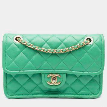 Pre Owned Chanel Green Medium Quilted Caviar Sweet Flap