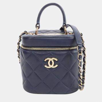Pre Owned Chanel Navy Blue Quilted Lambskin Trendy CC Vanity Case