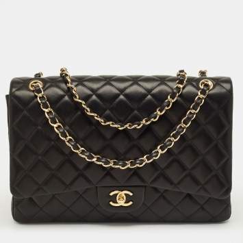 Pre Owned Chanel Black Quilted Leather Maxi Classic Single Flap Bag