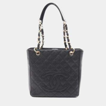 Pre Owned Chanel Matelasse Black Caviar Skin Grained Calf PST Tote
