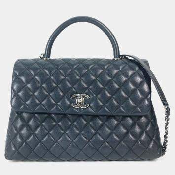 Pre Owned Chanel Cc Coco Mark Quilted Matelasse Blue Caviar Skin 2-Way  Top Handle Chain Shoulder Bag