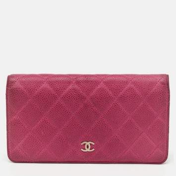 Pre Owned Chanel Pink Quilted Caviar Leather L Yen Long Wallet