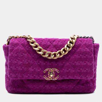 Pre Owned Chanel Purple Large Tweed 19 Flap