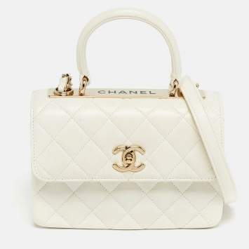 Pre Owned Chanel White Quilted Leather Mini Trendy CC Flap Bag
