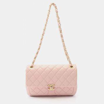 Pre Owned Chanel CC Turnlock Pink Quilted Leather Shoulder Bag