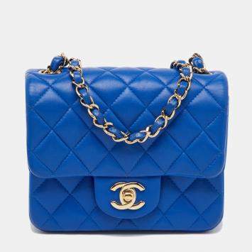 Pre Owned Chanel Blue Quilted Leather Square Mini Classic Single Flap Bag