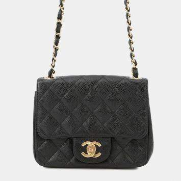 Pre Owned Chanel Mini Materasse Chain Shoulder Black Caviar Leather
