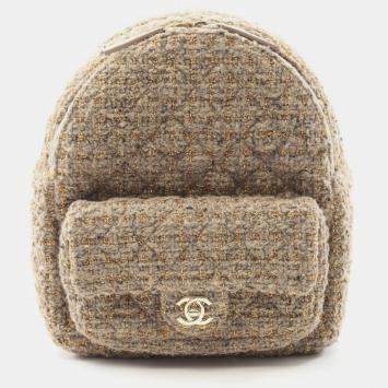 Pre Owned حقيبة ظهر شانيل ماتيلس قماش جلد بيج