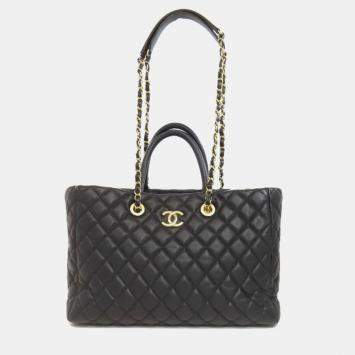 Pre Owned Chanel Matelasse Chain Shoulder Tote Bag Grained Calfskin