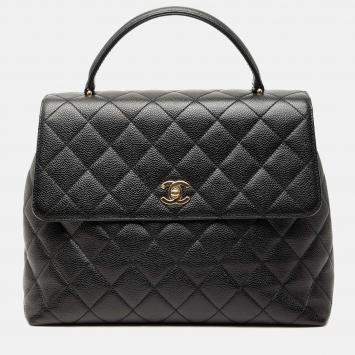 Pre Owned Chanel Black CC Quilted Caviar Kelly Top Handle Bag