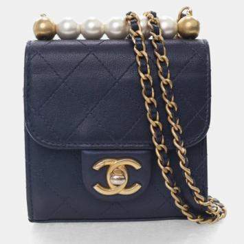 Pre Owned Chanel Mini Goatskin Chic Pearls Flap Clutch