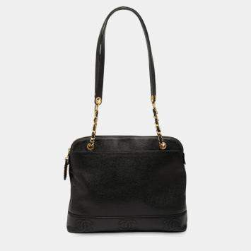 Pre Owned Chanel Black Triple CC Caviar Shoulder Bag