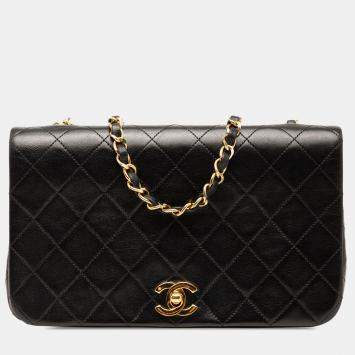 Pre Owned Chanel Black CC Quilted Lambskin Full Flap