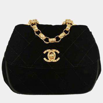 Pre Owned Chanel Black Velvet Shoulder Bag
