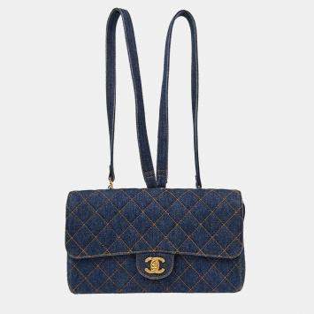 Pre Owned Chanel Denim Blue Backpack
