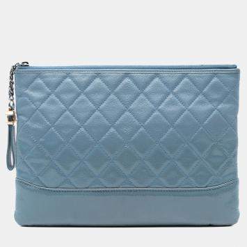 Pre Owned Chanel Blue Medium Aged Calfskin Gabrielle O Case Clutch