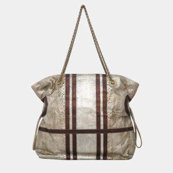 Pre Owned Chanel Brown Metallic Python Leather Taj Mahal Drawstring Bag