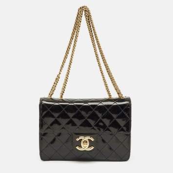 Pre Owned Chanel Black Quilted Patent Leather Mini Classic Shoulder Bag
