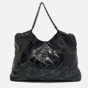 Pre Owned Chanel Black Leather and Patent Leather Large Patchwork Brooklyn Cabas Tote
