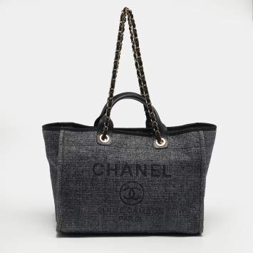 Pre Owned Chanel Grey Straw Large Deauville Shopper Tote
