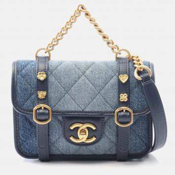 Pre Owned Chanel CC Blue Ombre Denim Quilted Messenger Flap Shoulder Bag