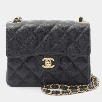 Pre Owned Chanel Mini Matelasse Chain Shoulder Bag Calfskin Leather Black