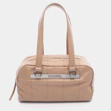 Pre Owned Chanel Chocolate Bar Hand Shoulder Bag Leather Calfskin Beige