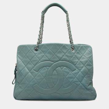 Pre Owned Chanel Blue Quilted Caviar Timeless Tote XL