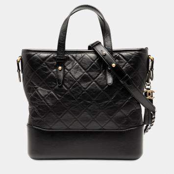 Pre Owned Chanel Black Medium Quilted Calfskin Gabrielle Shopping Satchel