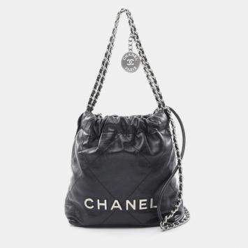 Pre Owned Chanel 22 Mini Black Leather Shoulder Bag