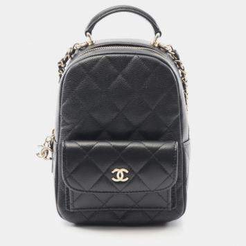 Pre Owned Chanel Matelasse Backpack Calfskin Leather Black