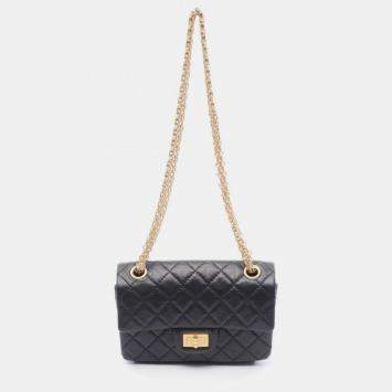 Pre Owned Chanel 2.55 Mini Matelasse Shoulder Bag Leather Black