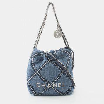 Pre Owned Chanel 22 Mini Shoulder Bag Denim Blue