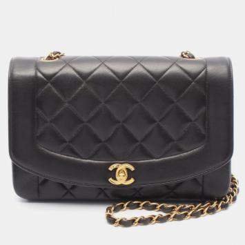 مملوكة مسبقًا Chanel Matelasse Diana Flap Shoulder Bag Lambskin (Sheepskin) Black