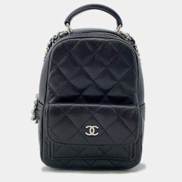 Pre Owned Chanel Matelasse Coco Mark Mini Backpack In Caviar Skin Black