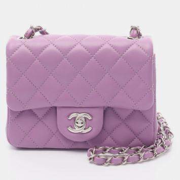 Pre Owned Chanel Mini Matelasse Shoulder Bag In Lambskin Leather Purple