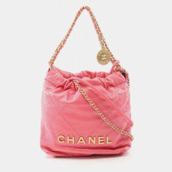 Pre Owned Chanel 22 Mini Shoulder Bag Leather Pink
