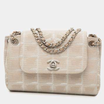 Pre Owned Chanel Beige Brown Mini New Travel Line Nylon Accordion Flap