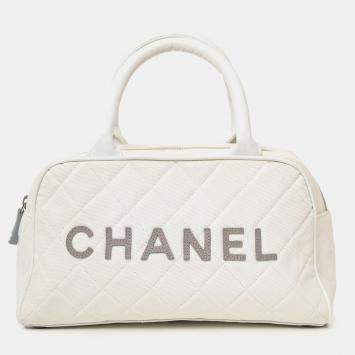 مملوكة مسبقًا Chanel 2000-02 White Canvas Mini Bowler Bag