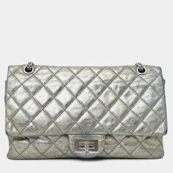 Pre Owned Chanel Silver Metallic Reissue 226 Double Flap Bag