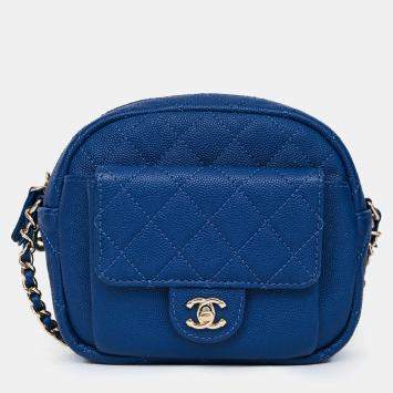 Pre Owned Chanel 2019 Dark Blue Caviar Camera Bag GHW