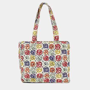 مملوكة مسبقًا Chanel White/Multicolour Floral Print CC Mini Tote
