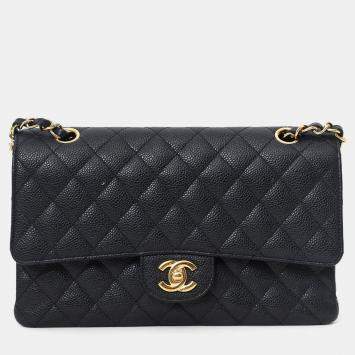 Pre Owned Chanel 2011 Black Caviar Leather Medium Double Flap With Gold-Tone Hardware