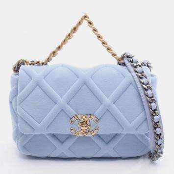 Pre Owned Chanel 19 Blue Quilted Jersey Shoulder Bag
