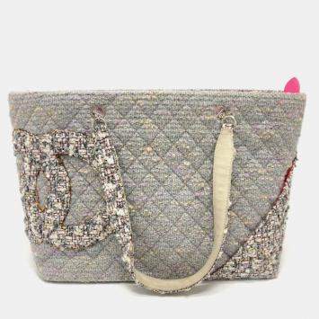 Pre Owned Chanel Cc Coco Mark Cambon Line Large Shoulder Bag/Tote Bag In Tweed Purple